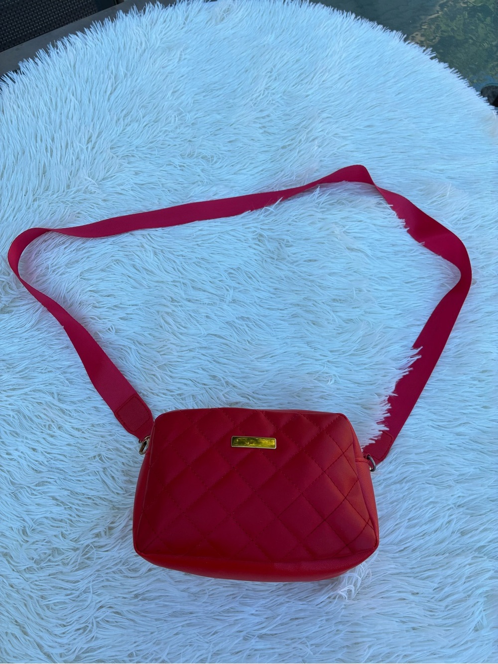 Quilted Red Crossbody Bag with Gold Accent